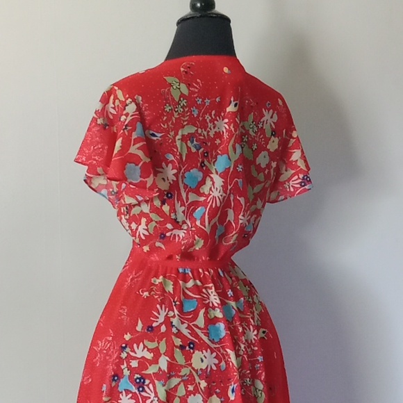 Vintage 1970s polyester red floral printed house dress - Picture 7 of 7